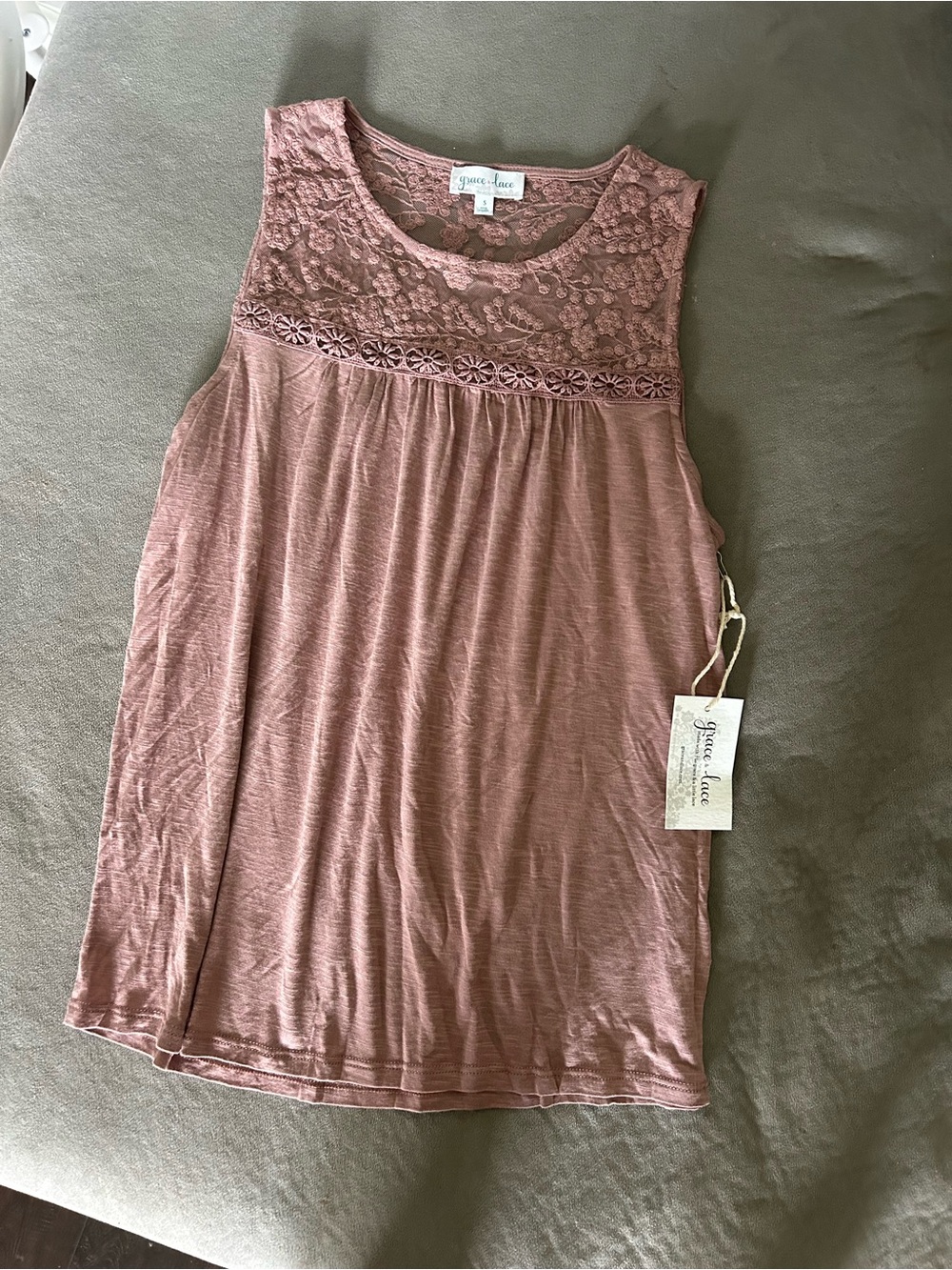 Grace & Lace Dusty Rose Lace Tank NWT